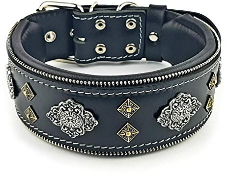 Bestia™ Aztec Echtleder Hundehalsband für große Hunde. 100% Leder. | Größe L- 50 bis 60 cm Halsumfang, 6,3 cm breit