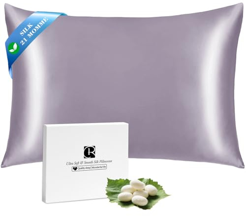 Ravmix Silk Pillowcase for Hair and Skin 21Momme Both Sides Mulberry Silk Pillow Case with Hidden Zipper, 1PCS, 50×65CM, Lilac
