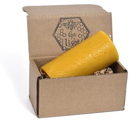 BeeTheLight Große Stumpenkerze aus Bienenwachs (6,9 x 13,7 cm) – Rauchfreie, geruchlose Kerze – 72 Stunden Brenndauer – natürliche & 100% reine Bienenwachskerze – handgefertigte dekorative