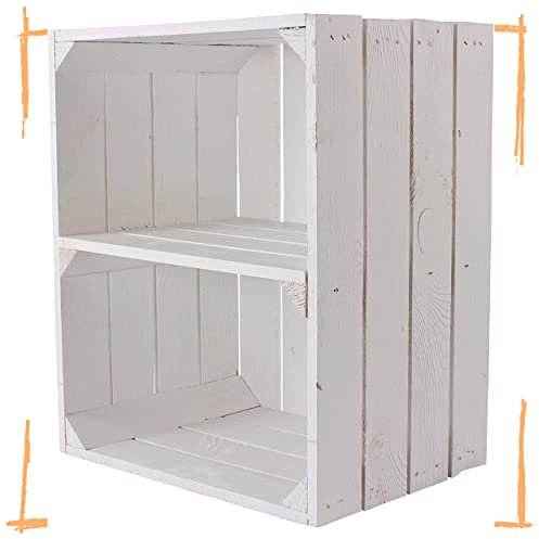 2 neue weiße Obstkisten mit Einlegeboden/Zwischenbrett Quer 50cm x 40cm x 30cm Wandregal normale Holzkisten Regal Bücherregal Kiste Weinkiste
