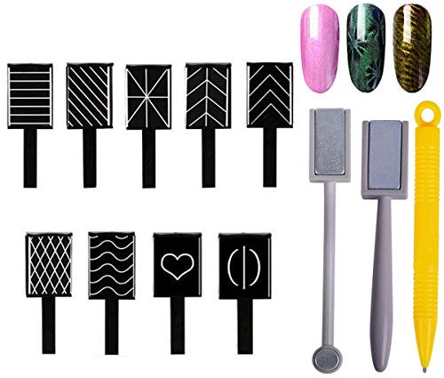 12Pcs Magnet Plate Wand Board Nail Magnet Tool, Mwoot Nail Magnet Pens And Double-headed Strong Cat Eyes Magnet Stick Dotting pens For 3D Gel Polish Nail Art