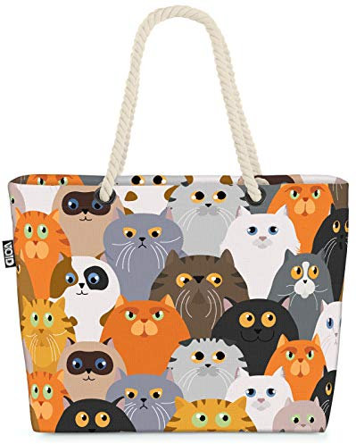 VOID Cartoon Katzen Strandtasche Shopper 58x38x16cm 23L XXL Einkaufstasche Tasche Reisetasche Beach Bag