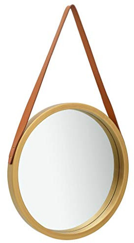 vidaXL Wandspiegel mit Riemen Vintage Retro Hängespiegel Dekospiegel Spiegel Badspiegel Rundspiegel Flurspiegel Garderobe 50cm Golden