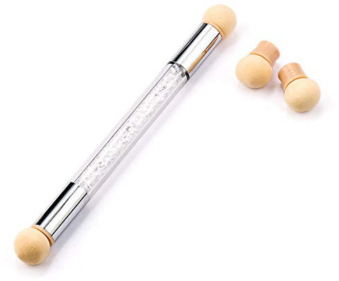 Nail Art Brushes 1 Pcs Double-headed Gradient Brushes Acrylic Rhinestone Handle Sponge Nail Art Brush For Ombre Gradient Nails Manicure Tool-White with 2 Sponge