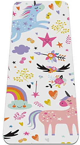 Eslifey Schöne Cartoon-Einhorn-Yogamatte, dick, rutschfest, für Damen und Mädchen, Gymnastikmatte, weiche Pilates-Matten, (183 x 61 cm, 0,6 cm dick)