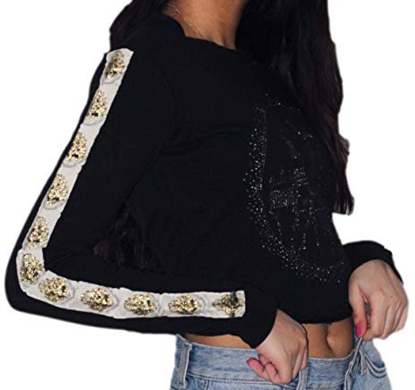 Harry Potter Damen/Mädchen Lizenziertes Hogwarts-Sweatshirt, bauchfreies Top mit Strass-Nieten-Drucken, Schwarz , 36