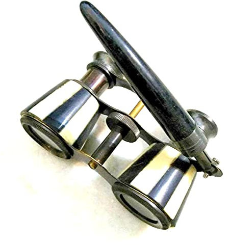 Fernglas aus antikem Messing, 10,2 cm, Schwarz / Weiß
