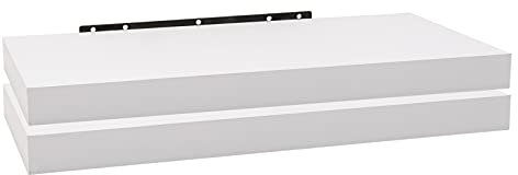 WOLTU Wandregal 2er Set, Wandboard Bücherregal, Regal Deko aus MDF, Hängeregal Weiß, 70 x 23 x 3,8 cm RG9369ws-2