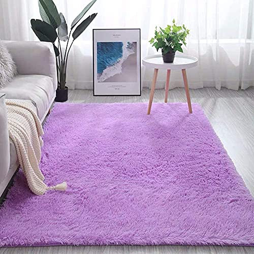 warmsile Teppich Wohnzimmer Teppich, Moderne, Flauschige Und Zottelige Teppiche Für Wohnzimmer, Esszimmer, Kinderzimmer, Schlafzimmer,Lila,120 x 170 cm