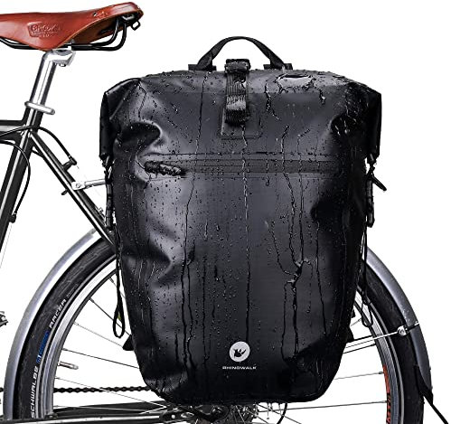 Wildken 3 in 1 Fahrradtasche für Gepäckträger, 100% Wasserdicht Fahrradrahmentasche, Multifunktional Fahrradrucksack/Hintertasche/Seitentasche/Umhängetasche/Rücksitztasche/Pendler-Tasche(Schwarz)