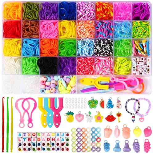 LUZOON 2100+ Loom Bänder Set, 30 Farben Armbänder Selber Machen Gummibänder Kinder Basteln Schmuck Selber Machen Set Schmuckbastelsets für Kinder Mädchen Jungs
