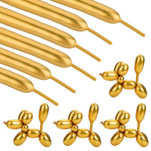 50 Pcs 260 Long Metallic Gold Latex Modeling Twisting Balloons for Birthday, Wedding, Engagement, Anniversary, Christmas, Festival Party Decoration