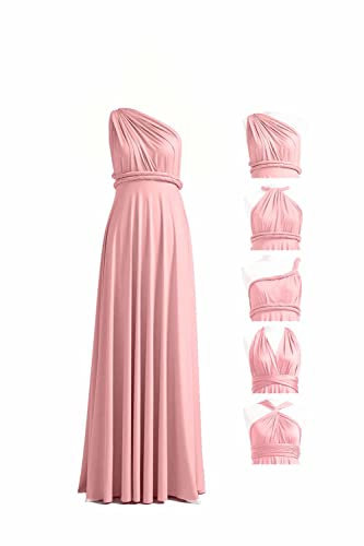 Langes gerüschtes Brautjungfernkleid Multi-Way Convertible Hochzeitsfeier Kleider für Frauen, Dusty Rose, 42