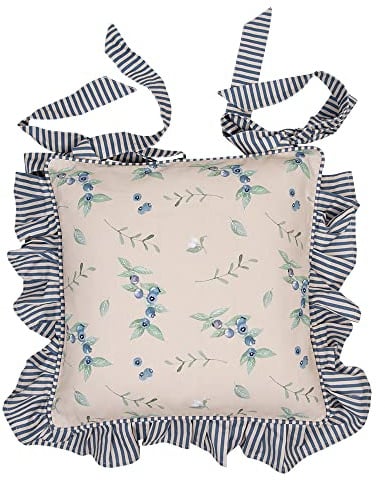 Clayre & Eef Kissenbezug für Stuhlkissen 40x40 cm Beige Baumwolle Quadrat Blaubeeren Dekokissen