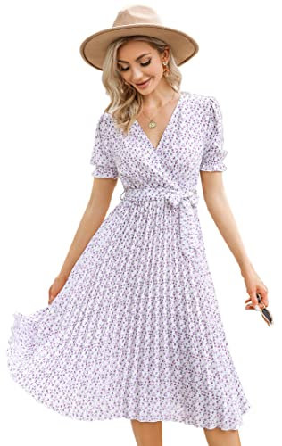 KOJOOIN Vestito Lunghi Abito con Stampa Floreale Estivo Donna con Scollo a V Fiori Viola L