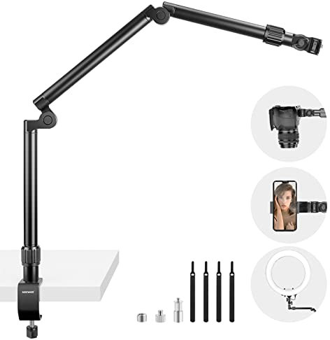 NEEWER Webcam Stand Camera Mount with C Clamp, 35.4 Aluminum Alloy Flexible Articulating Stand Boom Arm with 1/4 3/8 5/8 Screws for Ring Light Mirrorless Camera Smartphone Projector, ST3