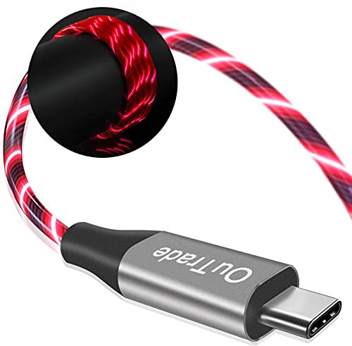 OuTrade USB Type C Cable, 3A LED Light Up Fast Charge Cord Compatible with Samsung Galaxy S20/S10/S9/S8, LG V40, USB-C to USB-A Fast Charging C Cables (Red, 6 ft)