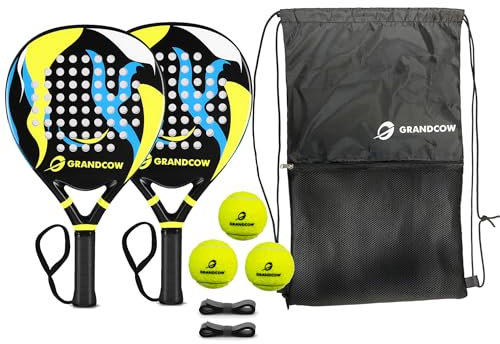 Racchetta da padel raqueta de padel pop, in fibra di carbonio, set completo per principianti, con custodia overgrip e 3 palline (2 palline nere)