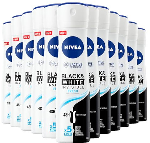 Nivea Schwarz & Weiß Invisible Fresh Deodorant Spray Frisches und Anti-Streifen-Duft, Schutz für Haut und Kleidung - 12 Flaschen à 150 ml