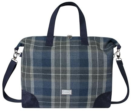 Earth Squared Fairtrade Weekender Übernachtung große Reisegepäcktasche, Schottenkaro, Marineblauer Tweed