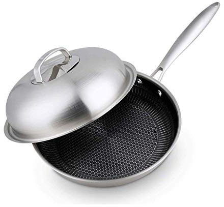 OQHAIR Sartén con Tapa, Sartén Antiadherente de Acero Inoxidable Sartén Sartén Compatible con Inducción (Tamaño : 26cm) (Verde 30cm)