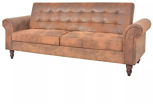 Homgoday 2-Sitzer Schlafsofa mit Armlehnen Künstliches Wildleder Braun Sofa Model245584