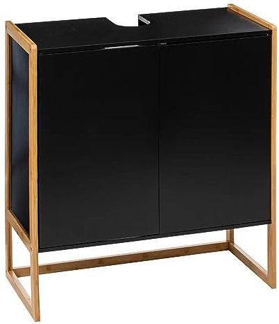 PEGANE Meuble Bas sous lavabo pour Salle de Bain en MDF Coloris Noir/Naturel - Longueur 70 x Profondeur 33 x Hauteur 80 cm
