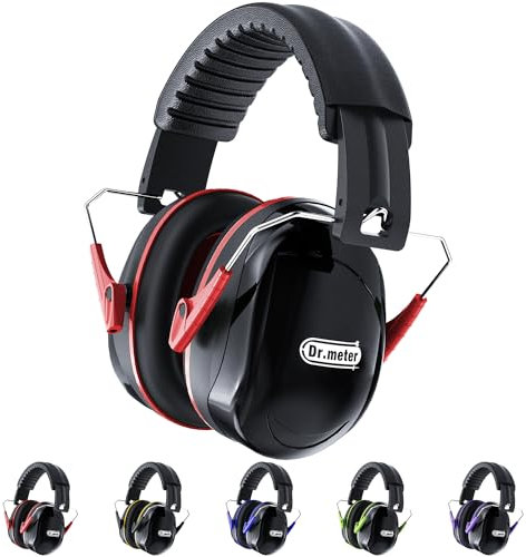 Dr.meter Cascos Antiruido, Cascos Insonorizados SNR 31dB Banda Ajustable para la Cabeza Plegables Defensores para Campo de Disparo Caza Negro+Rojo