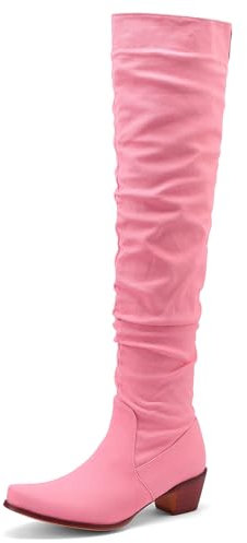 Lroey Reoly Stivali da Donna con Tacco Alto Sopra Il Ginocchio, Stivali Morbidi Appuntito Tacco Medio Stivali Alti Zip, N4125Nr Rosa Numero 40 EU