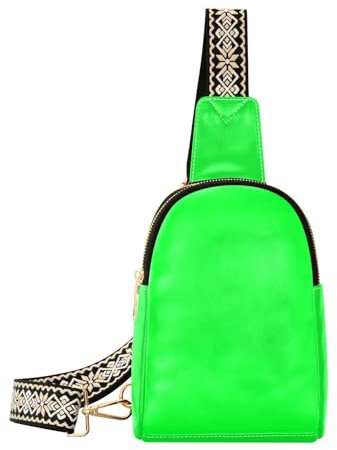 Crossbody-Tasche für Damen und Herren, Leder-Brusttasche, Geldbörse, verstellbar, Cross-Body-Tagesrucksack zum Laufen, Wandern, Radfahren, neon green, Umhängetasche