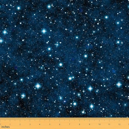 Homewish Tissu D'Ameublement Galaxie au Mètre 184x150 cm, Extérieur Espace Ciel Étoilé, Décoratif Étoiles Scintillantes, D'Intérieur et D'Extérieur pour Couture, Bleu