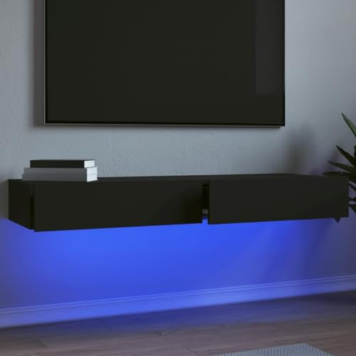 Canditree Floating TV Cabinet with LED Lights, Floating TV Stand with Storage Drawer, Floating Tv Shelf Wall Mounted Entertainment Center (Black)