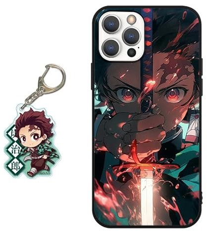 Handyhülle für iPhone 11 Hülle 6.1 Zoll, Anime Kamado Tanjirou Mit Schlüsselbund Manga Muster Design Case Cartoons Schutzhülle TPU Silikon Funny Für Jungen Frau