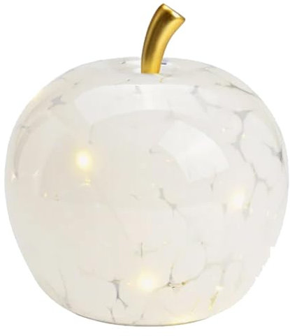 G. Wurm Dekoleuchte Apfel Leuchte (M) Glas, Weiss gepunktet, Apfel Lampe mit LED Lichterkette, Dekolampe, Tischleuchte, Apfellampe