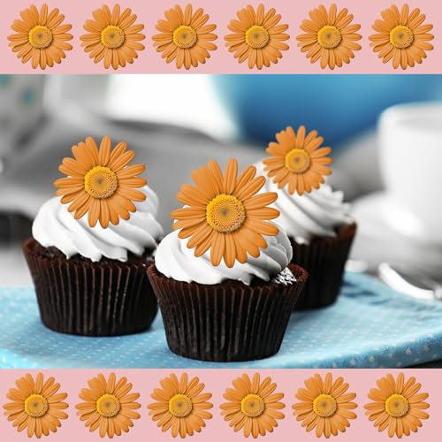 22 x Pre-Cut Orange Daisy Flower Gerbera Edible Wafer Cupcake Toppers Cake Decoration Decor