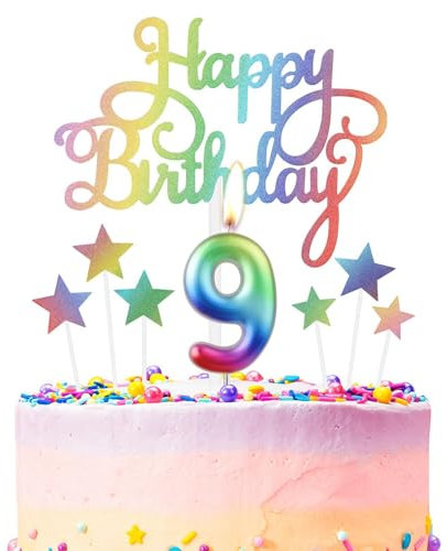 mciskin Regenbogen 9th Geburtstag Kerzen, Kerze für Kuchen, Kuchendekoration, Bunte Kuchenkerzen, Kuchen Toppers für Mädchen Jungen 9th Geburtstag Dekorationen