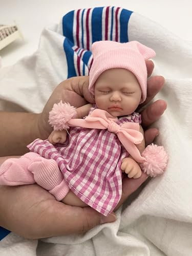 MYREBABY Muñeca de bebé de 17,8 cm, cuerpo entero de silicona, piel suave, realista, con accesorios de alimentación