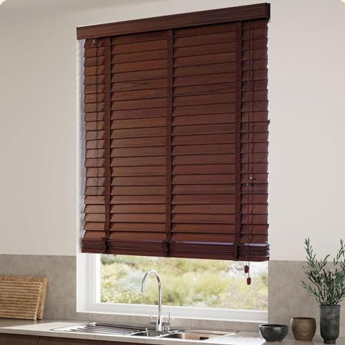 Tende Veneziane per Finestre,Tende in Legno Lamelle Da 50mm,Tenda Veneziana in Legno Massiccio Naturale,Tende Orizzontali,Persiane per Trattamento Delle Finestre,40-150 Cm,WxH-90x130cm/35.5x51in