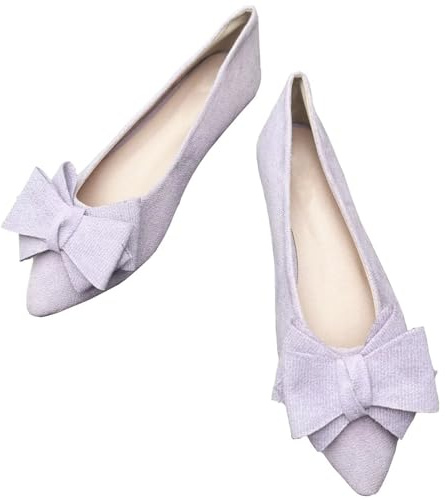 SAILING LU Bow-Knot Ballet Flats for Women Pointed Toe Crystals Wedding Shoes Comfort Light Weight Loafers, 241-light Purple, 5.5 UK
