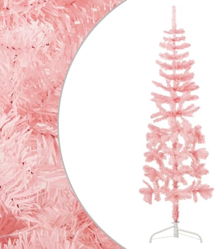 Sufrk Künstlicher Halb-Weihnachtsbaum mit Ständer Schlank Rosa 120 cm Outdoor Weihnachtskugeln