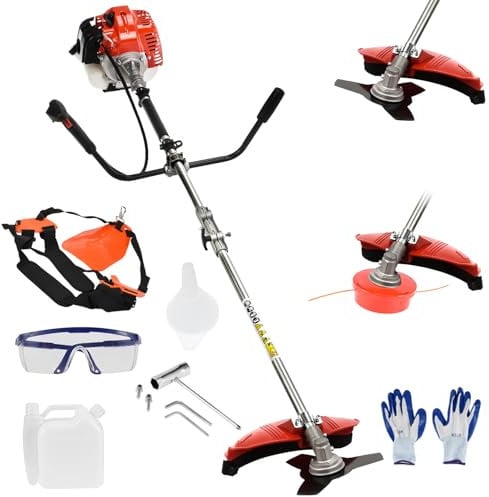 52cc Petrol Strimmer 2-Stroke, Garden Strimmer, 2-IN-1 Brush Cutter Petrol Grass Strimmer Backpack