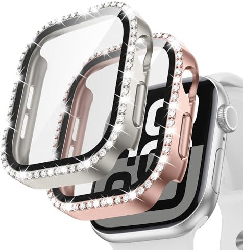 Neitra [2 Pack Bling Screen Protector Case for Apple Watch Series 11/10 42mm Accessories,Hard PC Bumper Crystal Diamond Cover Built-in Tempered Glass Film,Protective Bling Face Cover for Women