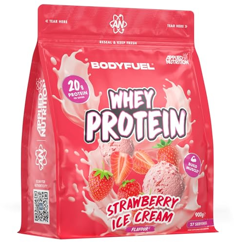 Bodyfuel Whey Protein Powder - 20g Protein for Muscle Recovery & Weight Management - Low-Calorie, Keto-Friendly - (900g - 27 Servings) (Strawberry Ice Cream)