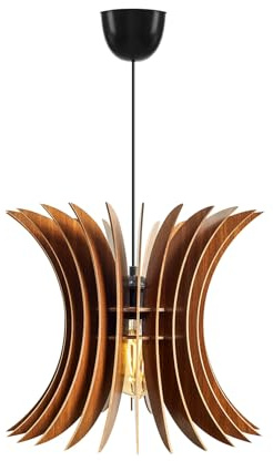 Opviq Scandinavian Big Wing Chandelier, Walnut Color, 30 cm Cap Length, Adjustable Cable, E27 Socket, 65 cm Total Height | Stylish MDF Design for Modern Spaces
