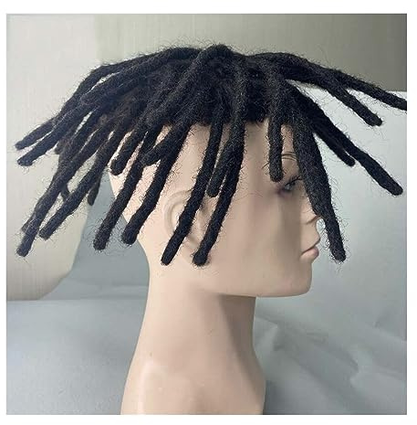 Peluca que cubre la calvicie para hombres Tupé de prótesis de cabello masculino Dreadlock for hombres, unidad de sistema de cabello rizado Mono Afro for hombres negros # 1B, tupé de cabello humano ind