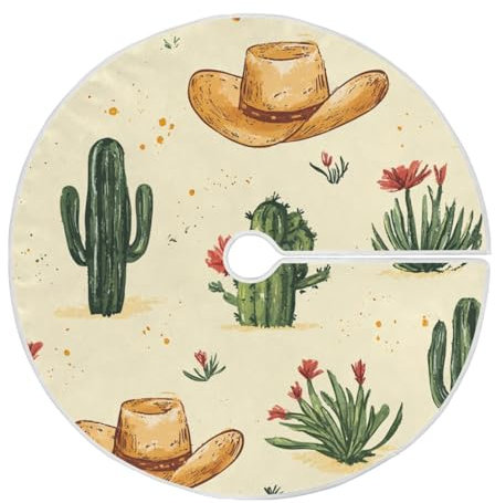 Jupe de sapin de Noël bohème jaune cactus et chapeau - Décoration ronde pour vacances, mariage, maison, sapin de Noël, 91,4 cm