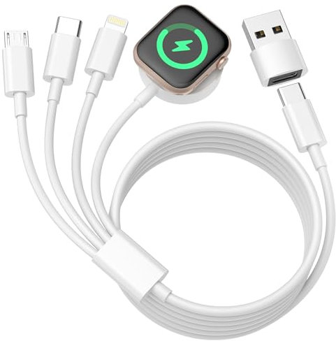 4 in 2 Ladekabel for Apple Watch Ladegerät, iWatch Ladekabel USB C Apple Watch Charger Magnetisch Ladegerät Apple Watch und iPhone kabel für Apple Watch Serie 9/8/7/6/Ultra, iPhone 16/15/14/13/12