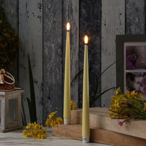 MARELIDA LED Stabkerzen Deluxe Homeart Dinnerkerzen Spitzkerzen mit realistischer 3D Flamme Tafelkerzen gelb Indoor (2 Stabkerzen 28cm)