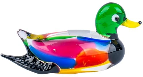 CRISTALICA Glasfigur Ente Bunt/Transparent – Handgefertigte Glasfigur ca. 6,9 cm – Dekorative Deko Figuren & Osterdeko für Zuhause – Kristallfigur aus Glas