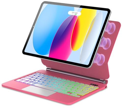 WAVATA Magic Keyboard pour iPad 10 2022 10.9/iPad 11 Ème Génération 2025 A16 11, Design Magnétique Flottant, Rétroéclairé 7 Couleurs, Clavier Trackpad Multi-Touch AZERTY Français, Red